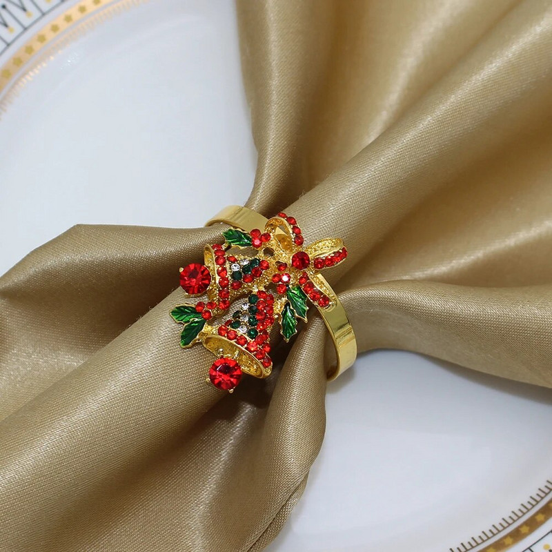 6Pcs Božićni prstenovi za salvete Držači kristalnih prstenova za salvete za božićnu večeru, svadbena primanja, Dan zahvalnosti i kućnu kuhinju