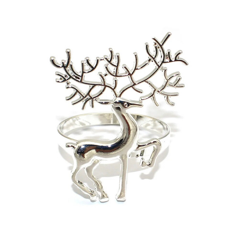 2Gb Ziemassvētku rotājums 2024 Ziemeļbriežu salvešu gredzeni Metāla gredzenu turētājs Ziemassvētku Jaungada kāzu ballītes galda dekors ERC07