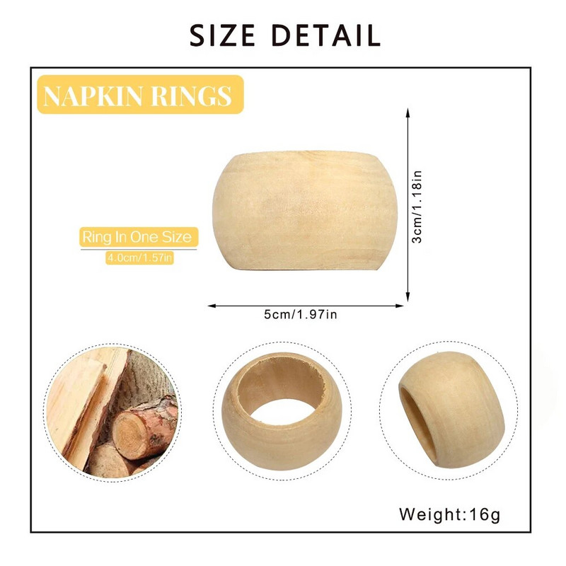 8Gb Koka salvešu gredzeni Roku darbs koka salvešu gredzenu turētājs lauku mājas Ziemassvētku kāzu galda dekorēšanai HWW55