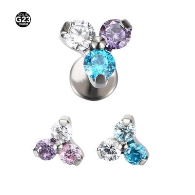 1vnt 3 spalvingi CZ Tragus auskarų vėrimo auskarai su vidine sriegiu F136 Titanium Labret Monroe Cartilage Helix Ear Jewelry