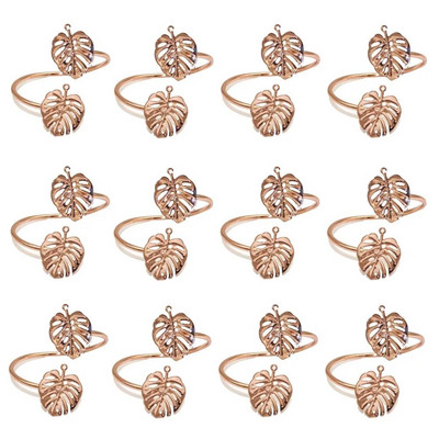 12 gab. Matēta zelta lapu salvešu gredzeni Lapu salvešu turētāja gredzeni Pateicības kāzu Ziemassvētku pusdienu galda dekorēšanai HWL36