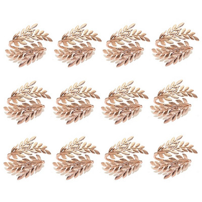 12 gab. Matēta zelta lapu salvešu gredzeni Lapu salvešu turētāja gredzeni Pateicības kāzu Ziemassvētku pusdienu galda dekorēšanai HWL36