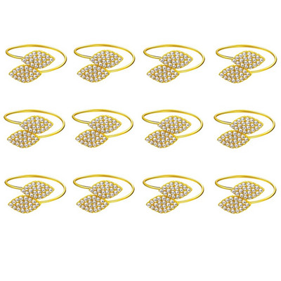 12 gab. Matēta zelta lapu salvešu gredzeni Lapu salvešu turētāja gredzeni Pateicības kāzu Ziemassvētku pusdienu galda dekorēšanai HWL36