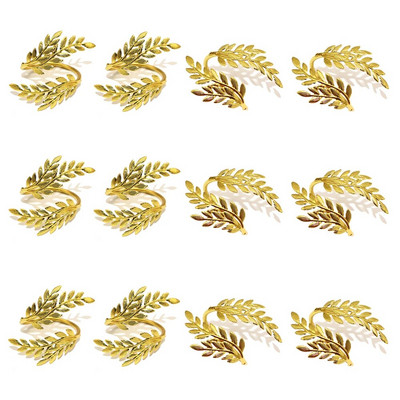 12 gab. Matēta zelta lapu salvešu gredzeni Lapu salvešu turētāja gredzeni Pateicības kāzu Ziemassvētku pusdienu galda dekorēšanai HWL36