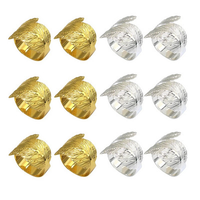 12 gab. Matēta zelta lapu salvešu gredzeni Lapu salvešu turētāja gredzeni Pateicības kāzu Ziemassvētku pusdienu galda dekorēšanai HWL36