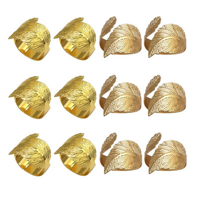 12 gab. Matēta zelta lapu salvešu gredzeni Lapu salvešu turētāja gredzeni Pateicības kāzu Ziemassvētku pusdienu galda dekorēšanai HWL36