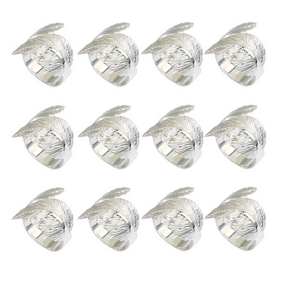 12 gab. Matēta zelta lapu salvešu gredzeni Lapu salvešu turētāja gredzeni Pateicības kāzu Ziemassvētku pusdienu galda dekorēšanai HWL36