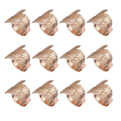 12 gab. Matēta zelta lapu salvešu gredzeni Lapu salvešu turētāja gredzeni Pateicības kāzu Ziemassvētku pusdienu galda dekorēšanai HWL36