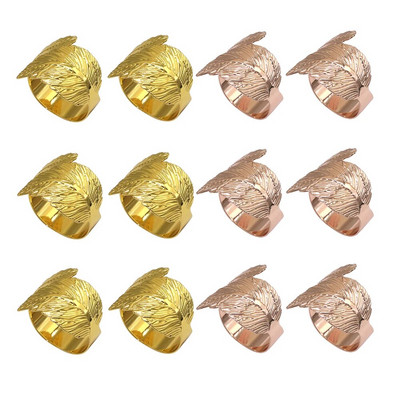 12 gab. Matēta zelta lapu salvešu gredzeni Lapu salvešu turētāja gredzeni Pateicības kāzu Ziemassvētku pusdienu galda dekorēšanai HWL36