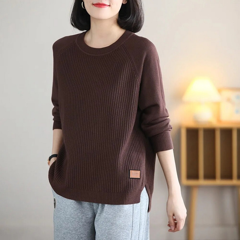 Ριγέ υφή Χειμερινή φθινοπωρινή μόδα Γυναικεία casual φαρδιά πουλόβερ Γυναικεία μακρυμάνικη λαιμόκοψη Κλασικά πλεκτά Μαλακά άνετα καθημερινά μπλουζάκια