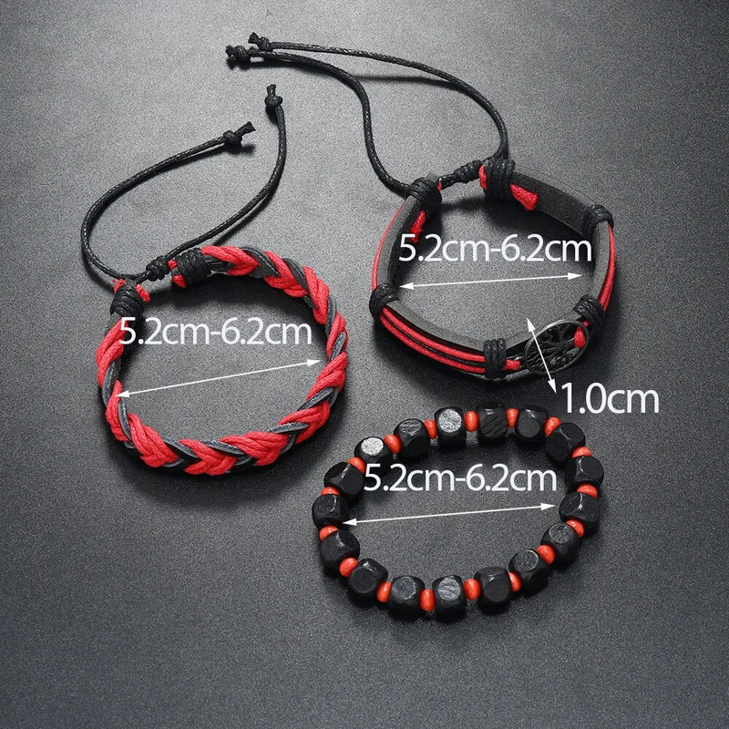 3 τεμάχια/ Σετ ανδρικά βραχιόλια με πλεκτό περιτύλιγμα για άνδρες Vintage Life Tree Rudder Charm Ξύλινες χάντρες Ethnic Tribal βραχιόλι με σχοινί