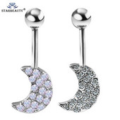 Skaidraus cirkonio mėnulio pakabukas moteriškas ilgas kabantis pilvo sagos žiedas su mėnulio kubiniu cirkonio oksidu 316L chirurginio plieno bambos žiedas