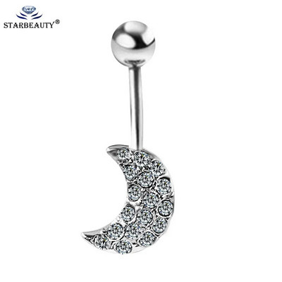 Skaidraus cirkonio mėnulio pakabukas moteriškas ilgas kabantis pilvo sagos žiedas su mėnulio kubiniu cirkonio oksidu 316L chirurginio plieno bambos žiedas