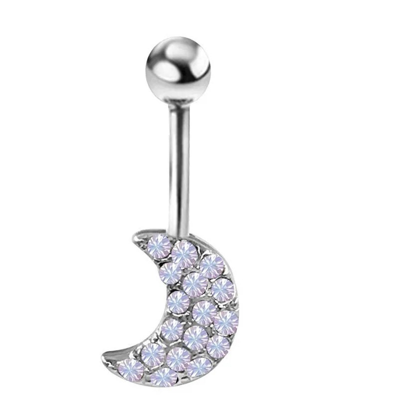 Skaidraus cirkonio mėnulio pakabukas moteriškas ilgas kabantis pilvo sagos žiedas su mėnulio kubiniu cirkonio oksidu 316L chirurginio plieno bambos žiedas