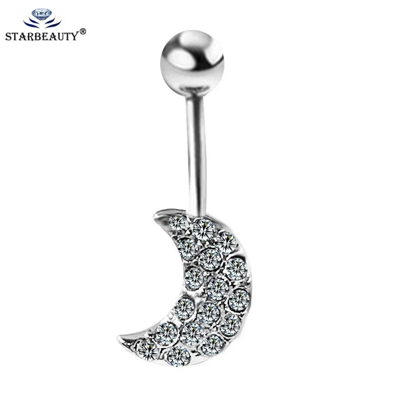 Skaidraus cirkonio mėnulio pakabukas moteriškas ilgas kabantis pilvo sagos žiedas su mėnulio kubiniu cirkonio oksidu 316L chirurginio plieno bambos žiedas