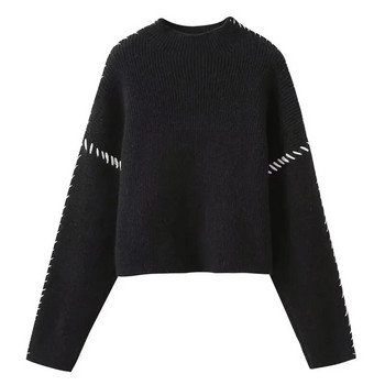 Пуловер TRAF Дамски есенен плетен пуловер с дълъг ръкав Пуловер с висока яка в корейски стил Нови трикотажни модни женски пуловери