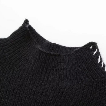 Пуловер TRAF Дамски есенен плетен пуловер с дълъг ръкав Пуловер с висока яка в корейски стил Нови трикотажни модни женски пуловери