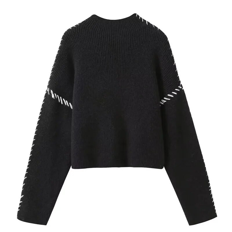 TRAF džemperis Sieviešu rudens trikotāžas džemperis ar garām piedurknēm džemperis ar apkakli Korejas stila jauns trikotāžas apģērbs, modes sieviešu puloveri