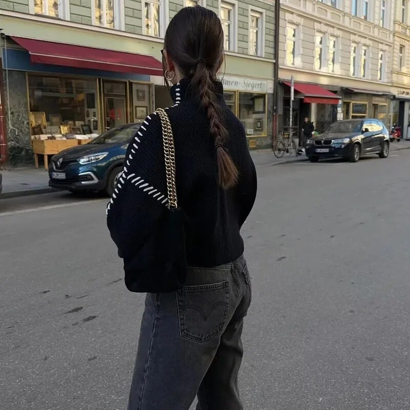 TRAF džemperis Sieviešu rudens trikotāžas džemperis ar garām piedurknēm džemperis ar apkakli Korejas stila jauns trikotāžas apģērbs, modes sieviešu puloveri