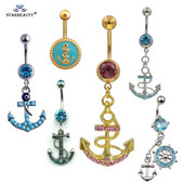 1db Acél köldök gyűrűk Horgony Piercing Nombril Köldök Pircing Fülbevaló Köldök Belly Bar Test Ékszerek Csepp Szállítás