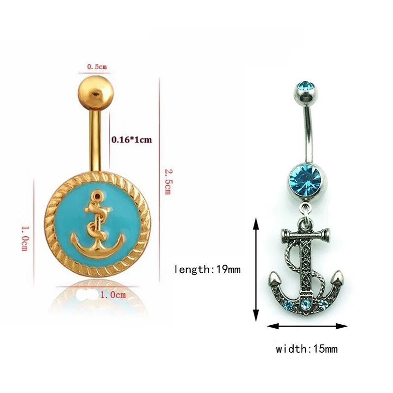 1db Acél köldök gyűrűk Horgony Piercing Nombril Köldök Pircing Fülbevaló Köldök Belly Bar Test Ékszerek Csepp Szállítás