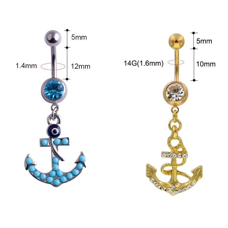 1db Acél köldök gyűrűk Horgony Piercing Nombril Köldök Pircing Fülbevaló Köldök Belly Bar Test Ékszerek Csepp Szállítás