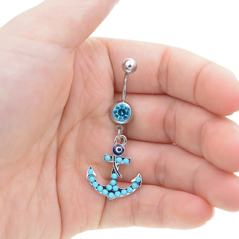 1db Acél köldök gyűrűk Horgony Piercing Nombril Köldök Pircing Fülbevaló Köldök Belly Bar Test Ékszerek Csepp Szállítás