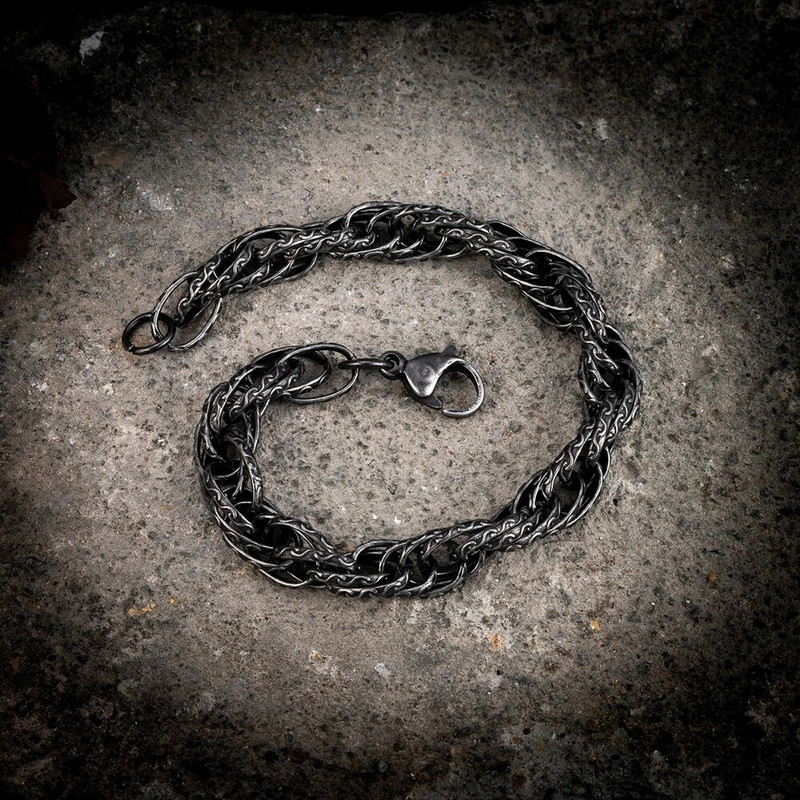 MKENDN vintage oksidēta melna raksta ķēdes aproces vīriešiem Motocikla Kubas ķēde nerūsējošā tērauda pankroka motociklistu rotaslietas