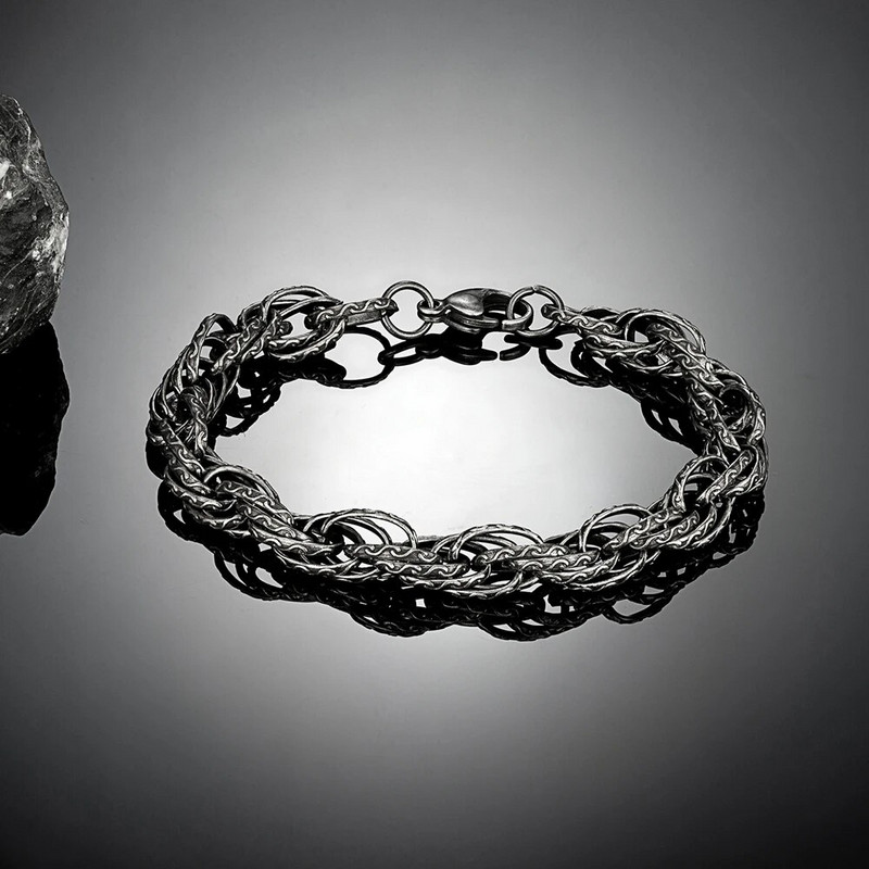 MKENDN vintage oksidēta melna raksta ķēdes aproces vīriešiem Motocikla Kubas ķēde nerūsējošā tērauda pankroka motociklistu rotaslietas