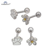 Starbeauty 2gb Cute Flower Plam Forma 16 Gauge Auskari Ausu skrimslis Tragus Helix Pīrsings 1,2*6mm 316L Tērauda Augšauss Stud