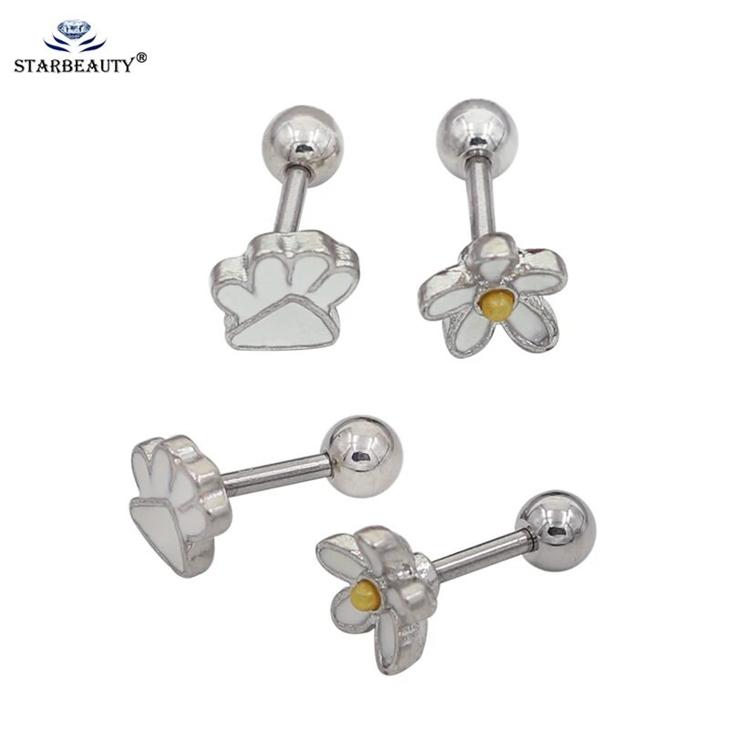 Starbeauty 2gb Cute Flower Plam Forma 16 Gauge Auskari Ausu skrimslis Tragus Helix Pīrsings 1,2*6mm 316L Tērauda Augšauss Stud