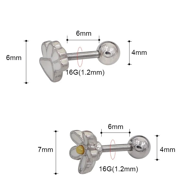 Starbeauty 2gb Cute Flower Plam Forma 16 Gauge Auskari Ausu skrimslis Tragus Helix Pīrsings 1,2*6mm 316L Tērauda Augšauss Stud