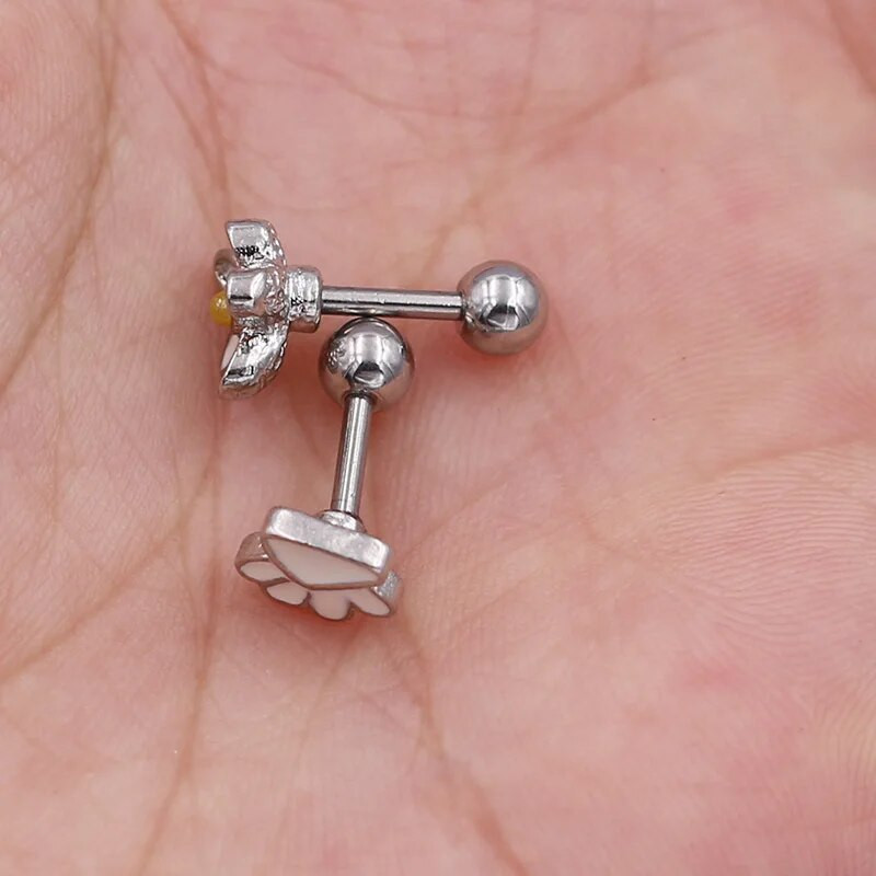 Starbeauty 2gb Cute Flower Plam Forma 16 Gauge Auskari Ausu skrimslis Tragus Helix Pīrsings 1,2*6mm 316L Tērauda Augšauss Stud