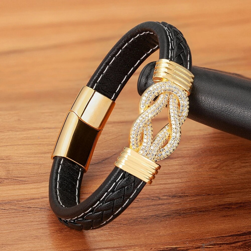 XQNI kvalitatīva aptinuma pīta ādas nerūsējošā tērauda rokassprādze vīriešiem magnētiska sprādze ballīšu aksesuāri panka rokassprādzes kristāla rotaslietas