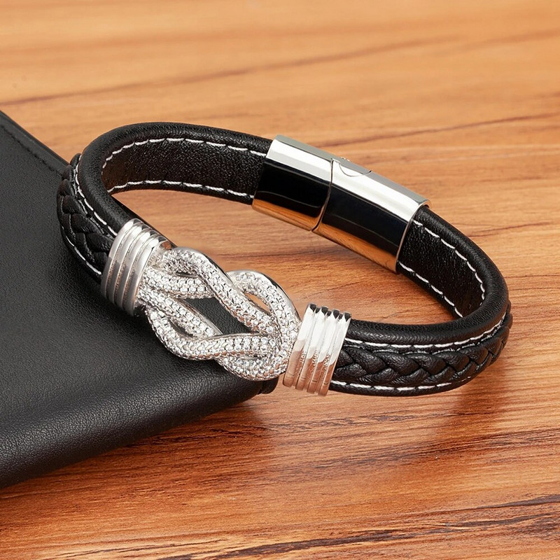 XQNI kvalitatīva aptinuma pīta ādas nerūsējošā tērauda rokassprādze vīriešiem magnētiska sprādze ballīšu aksesuāri panka rokassprādzes kristāla rotaslietas