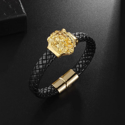 Modes panku lauvas galvas pītas rokassprādzes vīriešiem dominējošais zvērs, dzīvnieka rokassprādze, rotaslieta, dāvana