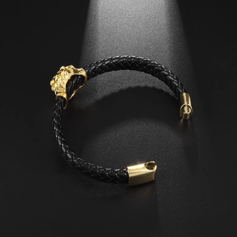 Modes panku lauvas galvas pītas rokassprādzes vīriešiem dominējošais zvērs, dzīvnieka rokassprādze, rotaslieta, dāvana