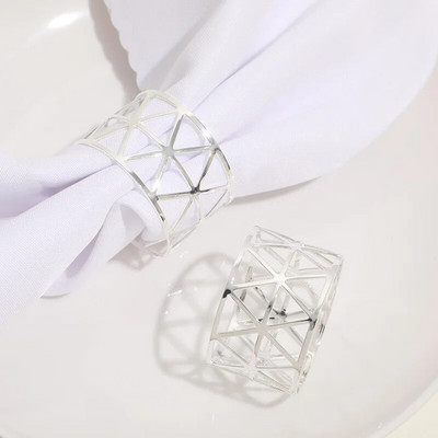 4 gab. Metāla pārklājuma dobas salvešu sprādzes, zelta sudraba salvešu gredzeni, kāzu pasākumu dekoru amatniecības turētājs, ar rokām darināti ballīšu piederumi