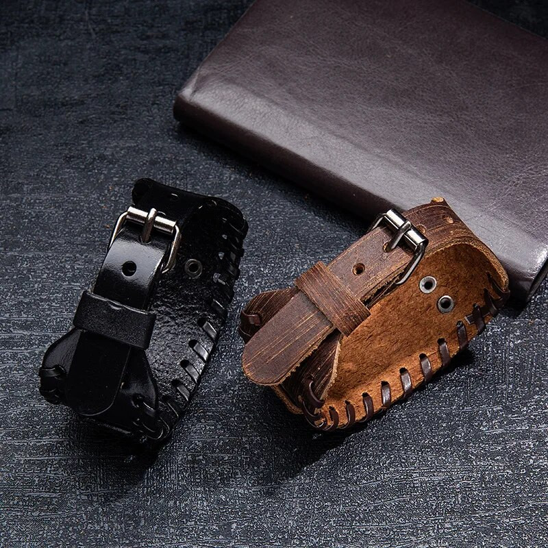 Μοντέρνο σχέδιο τοτέμ Nordic Double Axe, Ιρλανδικό σταυρό βραχιόλι Δερμάτινο υφαντό ανδρικό βραχιόλι Viking αξεσουάρ Γνήσιο δερμάτινο κόσμημα