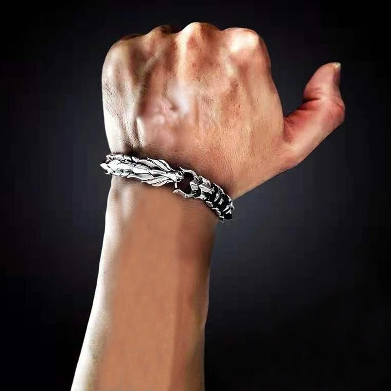 Hiphopa personības vīriešu sudraba pārklājuma ķīļa rokassprādze, šarms, modes pūķis, dzīvnieku rokassprādze, pusaudžu aksesuāri, dāvanas tēviem vīriešiem