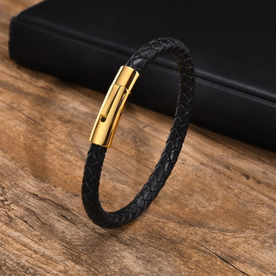 Vnox Casual ανδρικά μαύρα δερμάτινα βραχιόλια, μοντέρνο μεταλλικό κούμπωμα από ανοξείδωτο ατσάλι, ανδρικό κοσμήματα δώρου