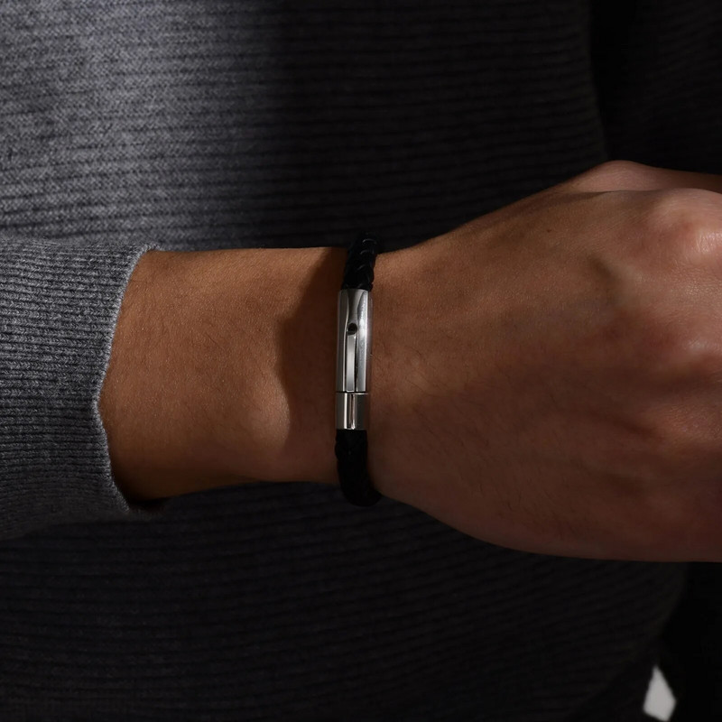 Vnox Casual ανδρικά μαύρα δερμάτινα βραχιόλια, μοντέρνο μεταλλικό κούμπωμα από ανοξείδωτο ατσάλι, ανδρικό κοσμήματα δώρου