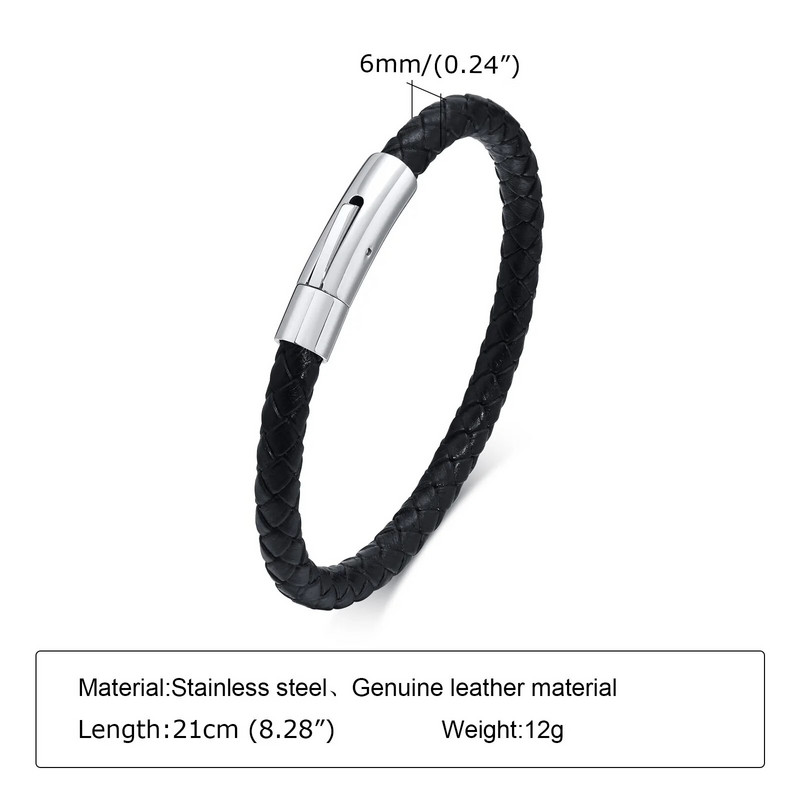 Vnox Casual ανδρικά μαύρα δερμάτινα βραχιόλια, μοντέρνο μεταλλικό κούμπωμα από ανοξείδωτο ατσάλι, ανδρικό κοσμήματα δώρου