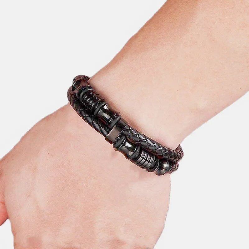 Μοντέρνο Χειροποίητο Δερμάτινο Βραχιόλι Διπλού Κύκλου Ανδρικό γούρι με μαγνητική πόρπη Βραχιόλι Casual κοσμήματα