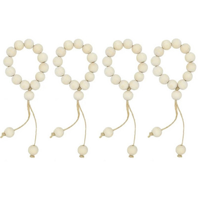 4GB ar rokām darināts dabīgā koka krelles salvešu gredzenu turētājs ar pušķiem, lauku stila lauku mājas vītnes piekarināšana pie sienas, kāzu mājas galda dekors