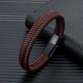 MKENDN Punk Vīriešu Rotaslietas Sarkana Pīta Ādas Virves Rokassprādze Melna Matēta Magnētiska Sprādze Rokassprādzes Vīriešu Aproce Pulsera Hombre