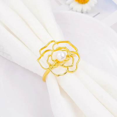 4GAB Valentīna dienas īpašie pērļu rozes salvešu gredzeni romantiskām vakariņām kāzu dekorēšanas galdam Skaisti ziedu salvešu turētāji