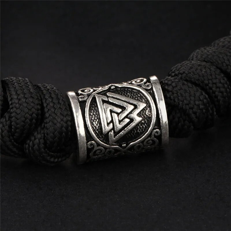 MKENDN vikingu rūnu metāla drosmīga pērlīšu rokassprādze vīriešu pētnieku akmens šarmu rokassprādze ar rokām darināta virve, austi amatniecības modes rotaslietas