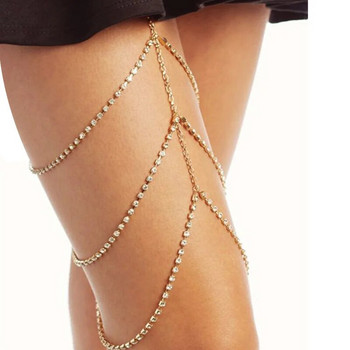 Trend σέξι χρυσό χρώμα Γυναικεία αλυσίδα ποδιών Απλή πολυστρωματική φούντα ελαστική ζώνη πόδι γυναικεία αλυσίδα μηρού ρυθμιζόμενο κοσμήματα σώματος παραλίας