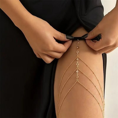 Секси перлени вериги за тяло за жени Двуслойна метална верига за тяло Модна верига за бедра за крака Дамски бохемски бижута Подарък